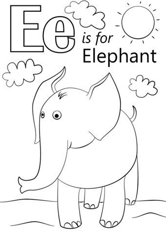 letter e is elephant coloring page  free printable