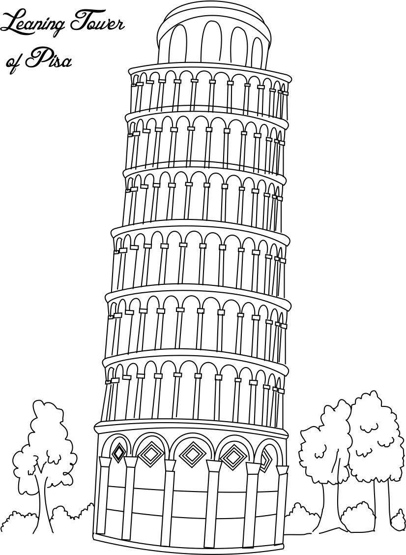 Leaning Tower Of Pisa Coloring Page Free Printable Coloring Pages for