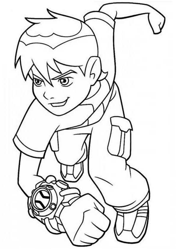 Ben With Omnitrix Coloring Page - Free Printable Coloring Pages for Kids