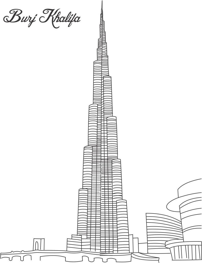 Burj Khalifa Tower Coloring Page - Free Printable Coloring Pages for Kids