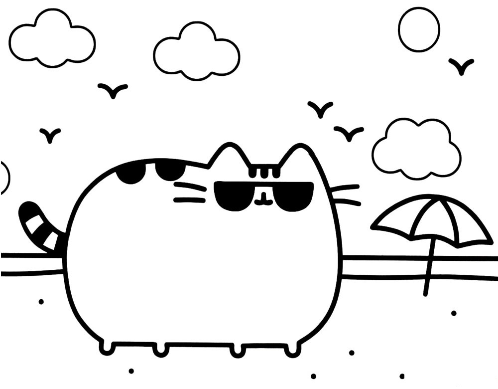 Pusheen On The Beach Coloring Page - Free Printable Coloring Pages for Kids