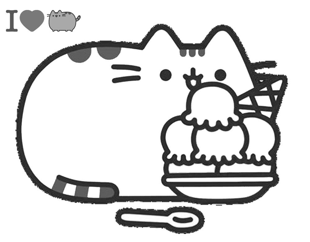 Pusheen With Ice Cream Coloring Page - Free Printable Coloring Pages