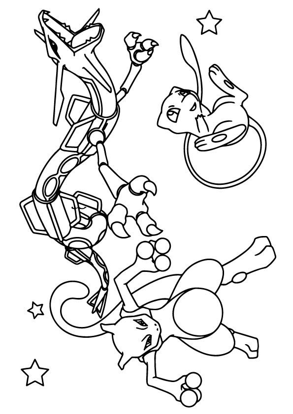 Download Mewtwo, Rayquada And Mew Coloring Page - Free Printable Coloring Pages for Kids