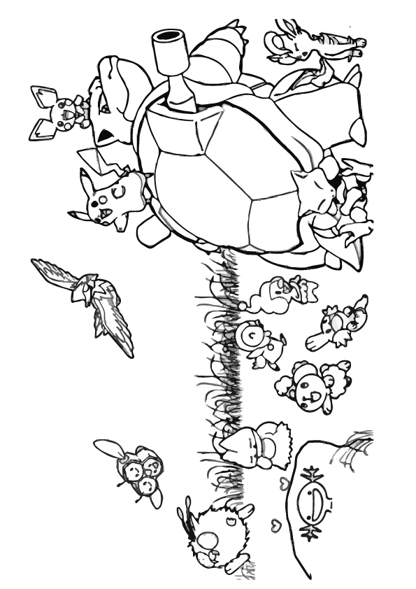 Pikachu and Blastoise Coloring Page - Free Printable Coloring Pages for