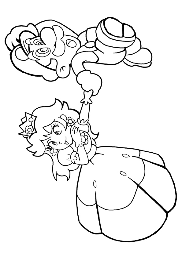Princess Peach And Mario Running Coloring Page - Free Printable