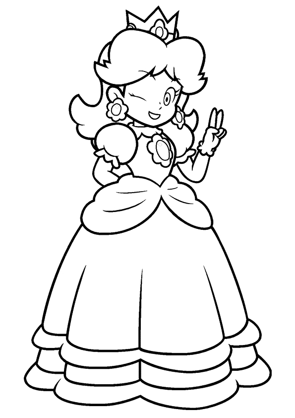 Happy Princess Peach Coloring Page - Free Printable Coloring Pages for Kids