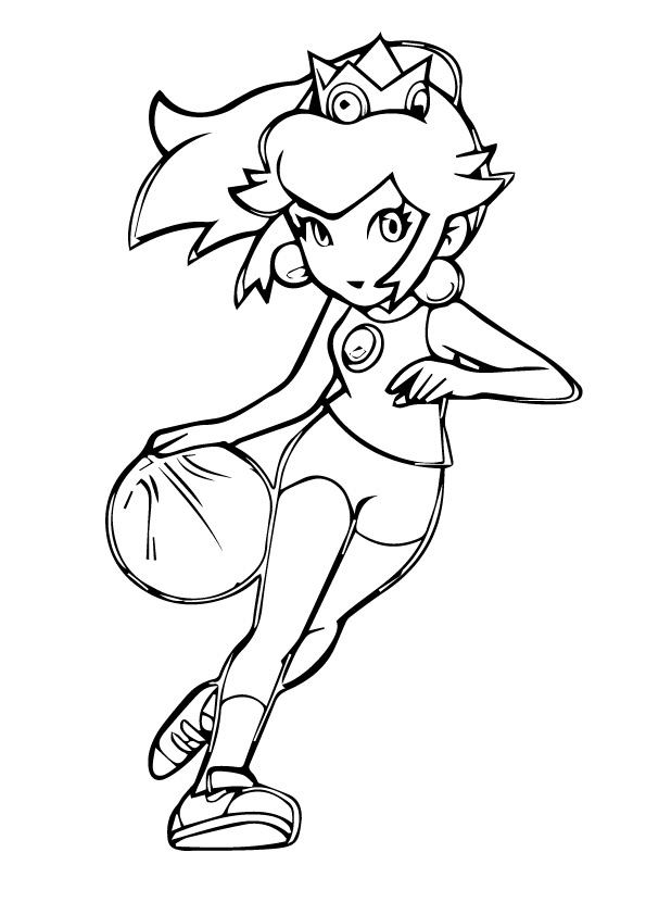 Princess Peach Playing Basketball Coloring Page Free Printable