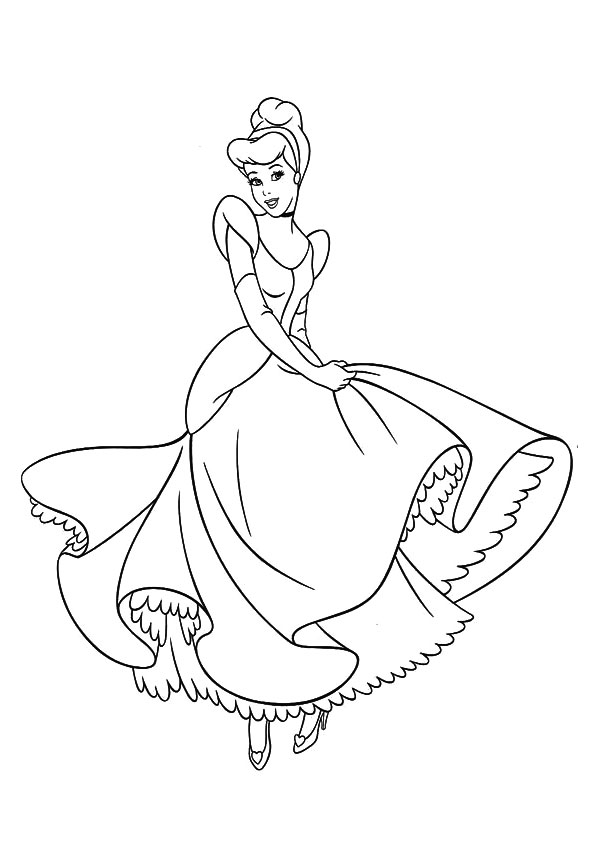 Cinderella With Beautiful Dress Coloring Page - Free Printable Coloring