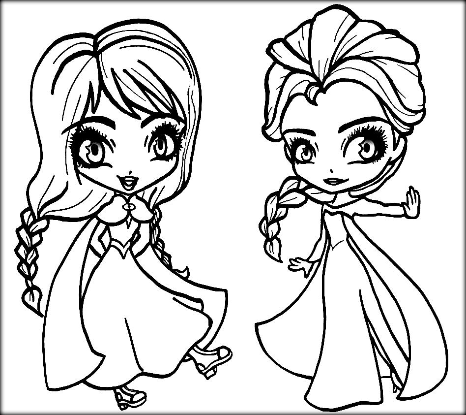 Anna And Elsa Chibi Coloring Page - Free Printable ...