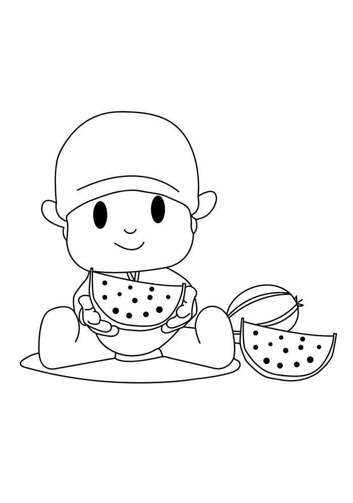 Pocoyo With Watermelon Coloring Page - Free Printable Coloring Pages