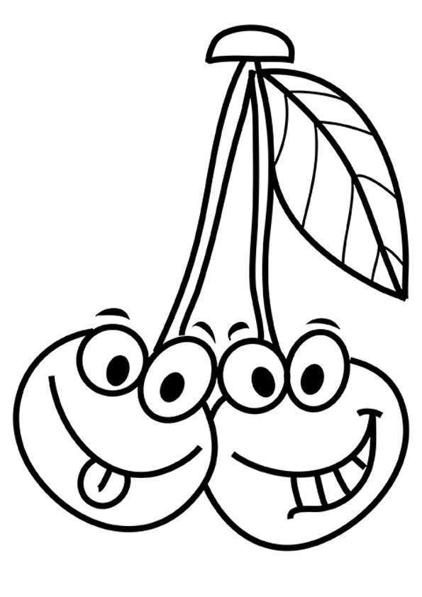 Cartoon Cherries Smiling Coloring Page Free Printable Coloring Pages