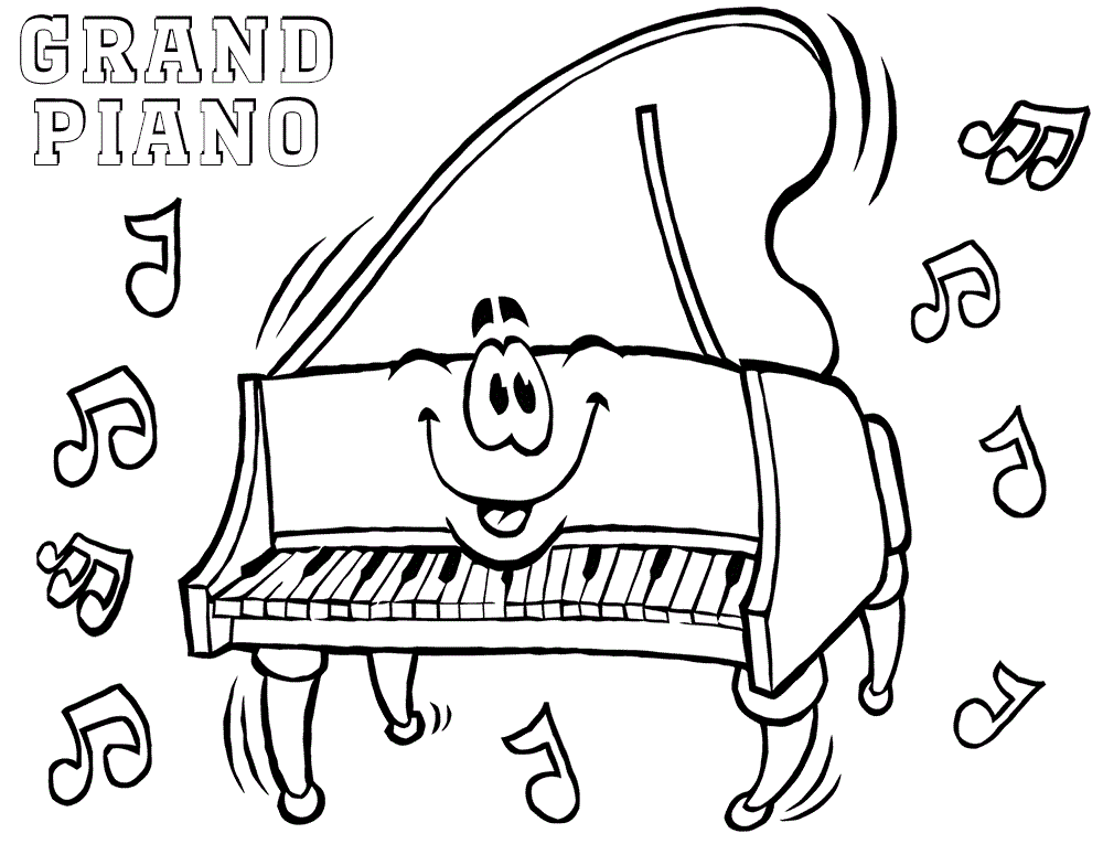 Cartoon Piano Coloring Page - Free Printable Coloring ...