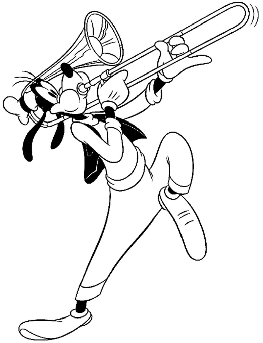 Goofy Blowing Trumpet Coloring Page - Free Printable Coloring Pages for