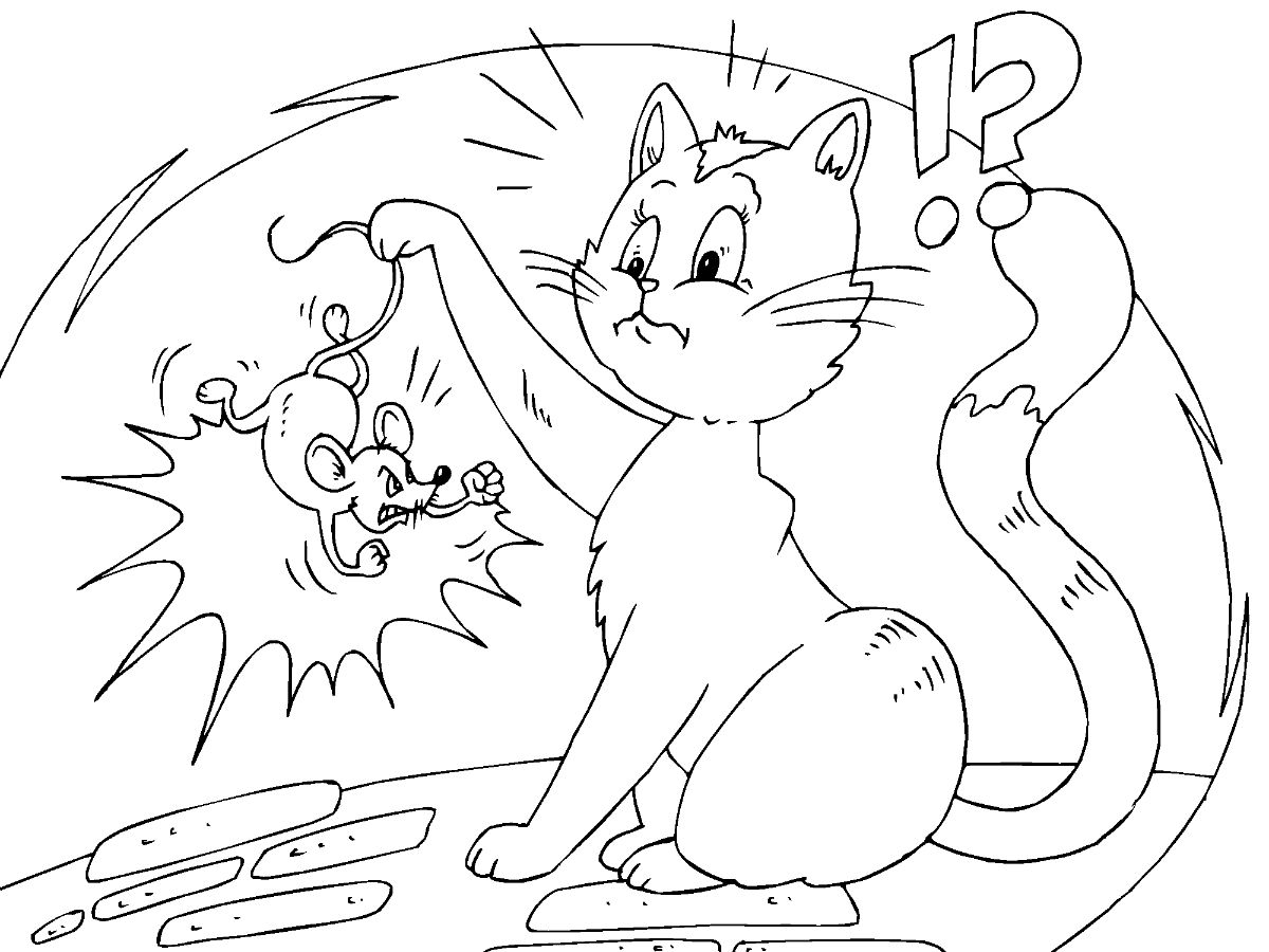 Cat Catching Rat Coloring Page - Free Printable Coloring Pages for Kids