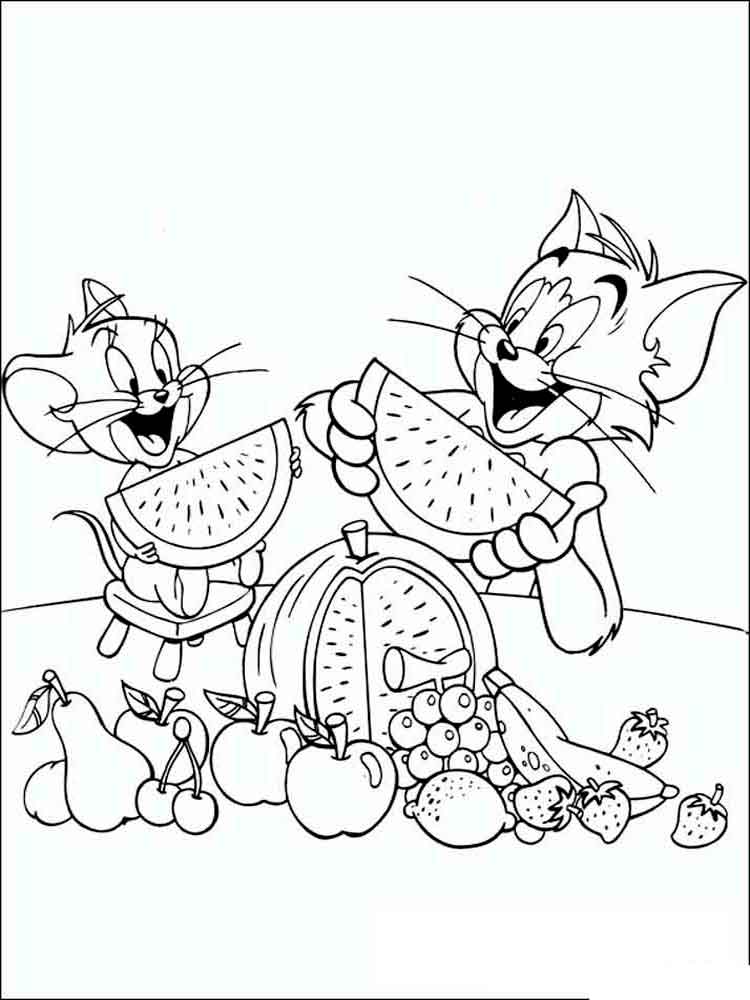 Tom And Jerry Eating Watermelon Coloring Page - Free ...