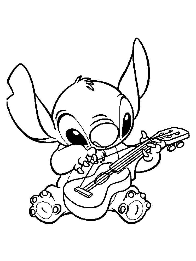 Stitch Playing Guitar Coloring Page - Free Printable Coloring Pages for