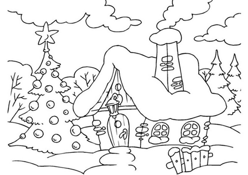 Christmas Landscape Coloring Page - Free Printable Coloring Pages for Kids