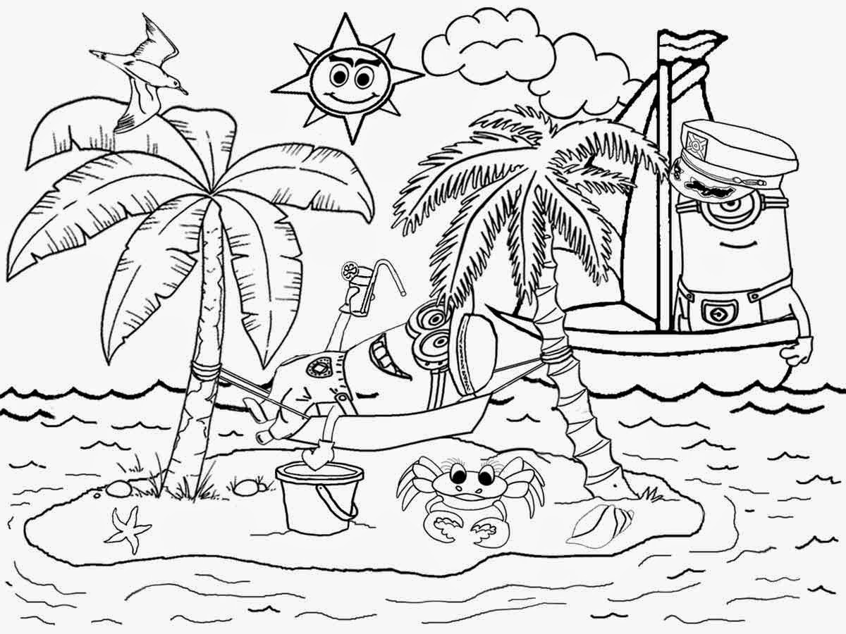 Download Minions In The Beach Coloring Page - Free Printable Coloring Pages for Kids