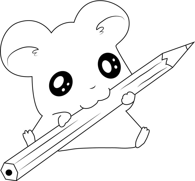 Download Cute Hamtaro With Pencil Coloring Page - Free Printable Coloring Pages for Kids