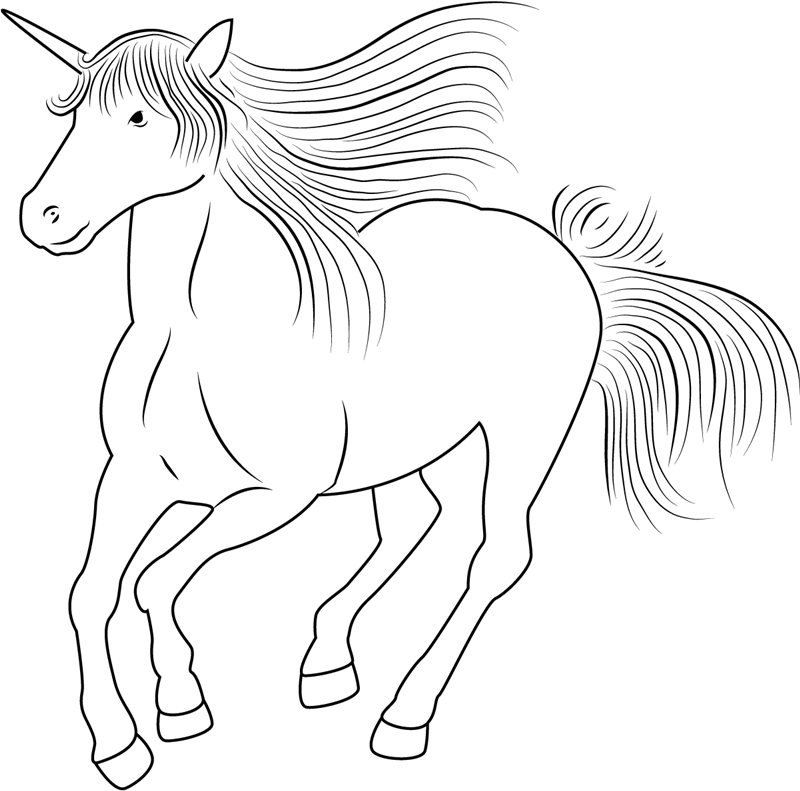 Unicorn Running Fast Coloring Page - Free Printable Coloring Pages for Kids