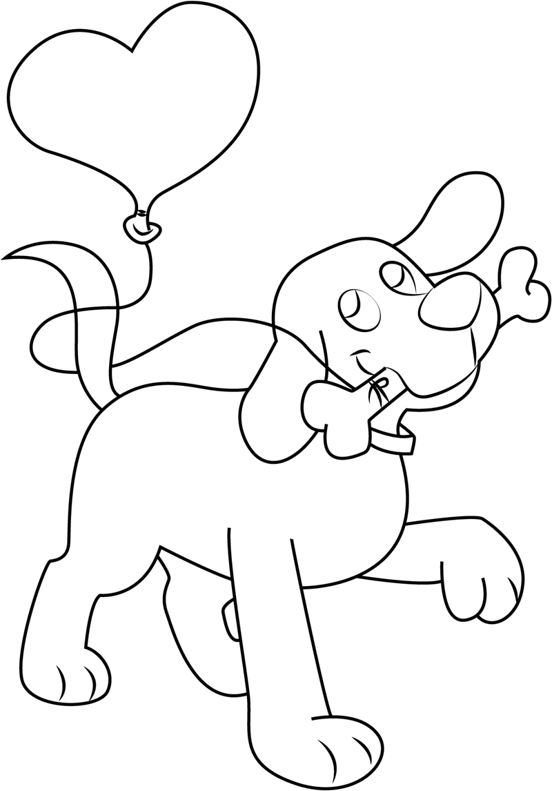 Clifford With Bone And Heart Balloon Coloring Page - Free ...
