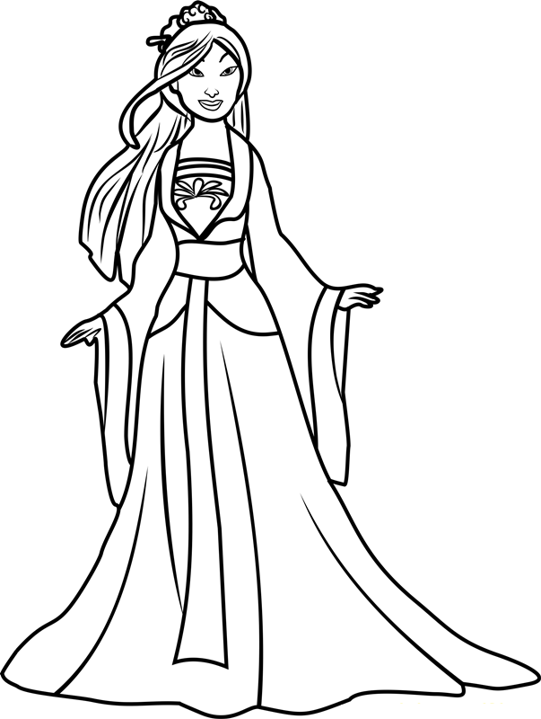 Princess Mulan Smiling Coloring Page - Free Printable Coloring Pages
