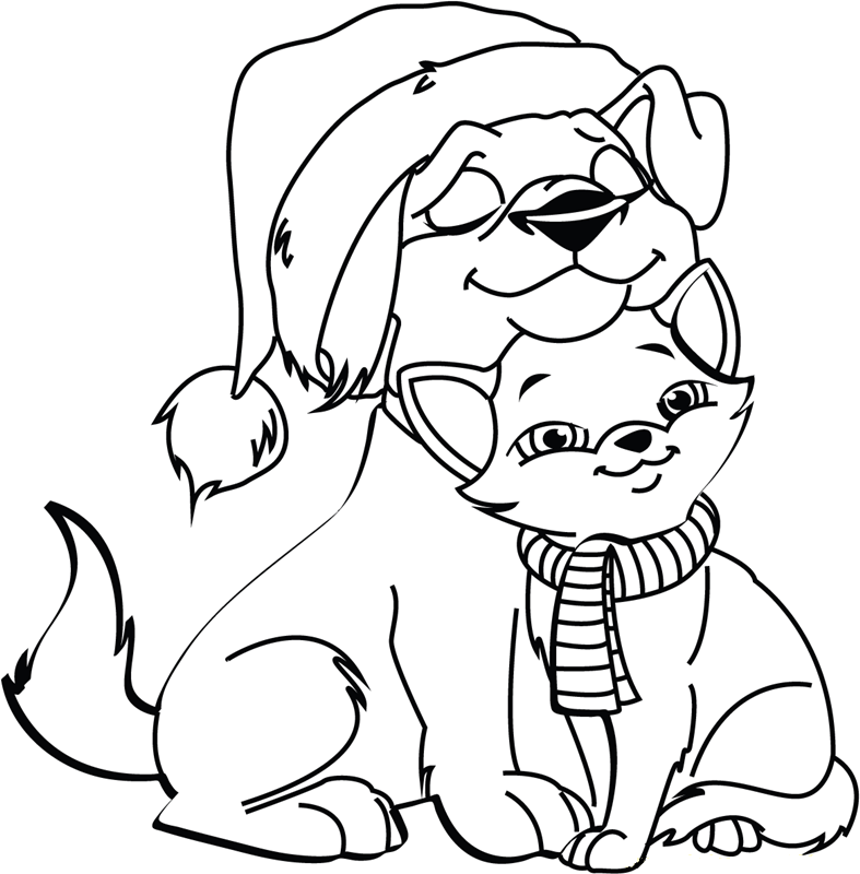 Download Dog And Cat On Christmas Coloring Page - Free Printable ...