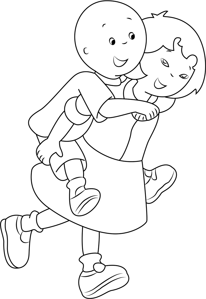Download Sarah Piggybacking Caillou Coloring Page - Free Printable Coloring Pages for Kids