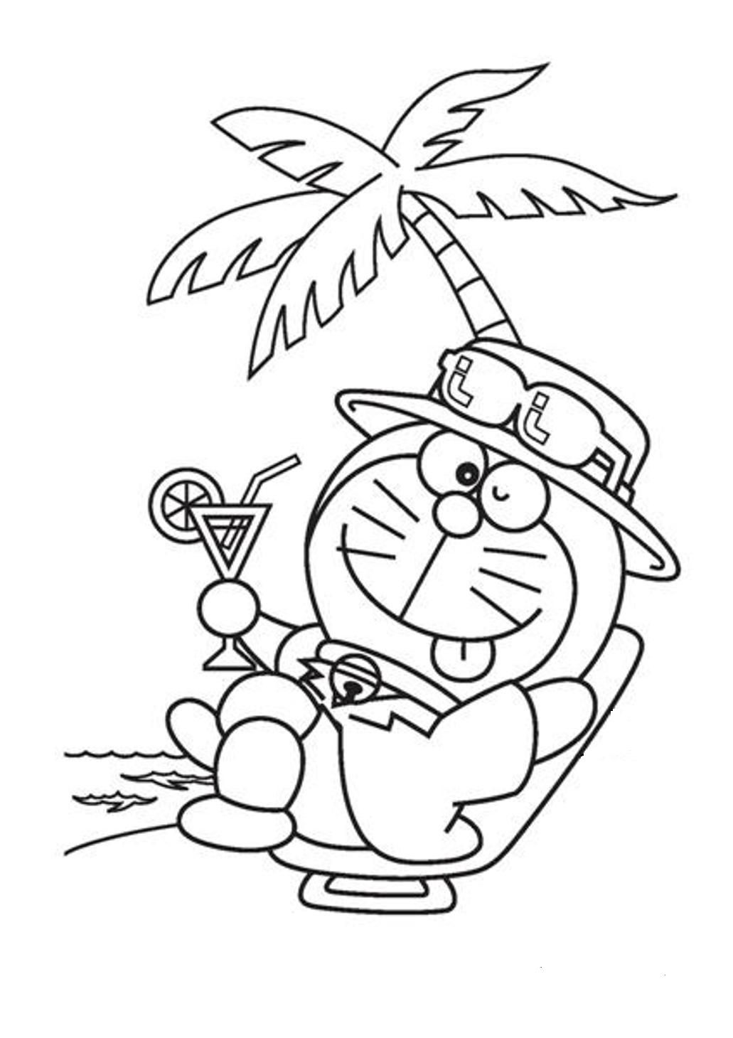  Doraemon At The Beach Coloring Page - Free Printable 