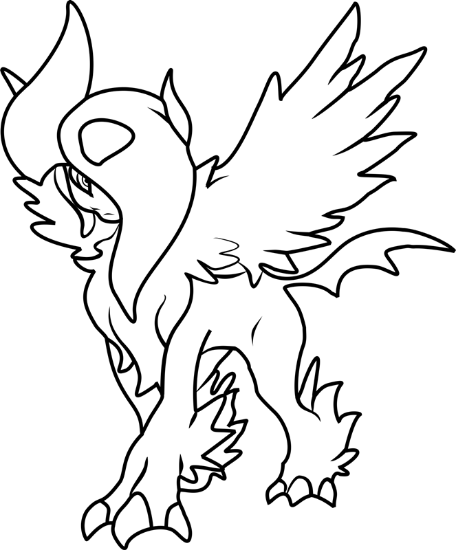 Beautiful Mega  Absol  Coloring  Page  Free Printable 