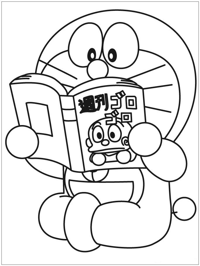 Doraemon Reading Book Coloring Page - Free Printable Coloring Pages for