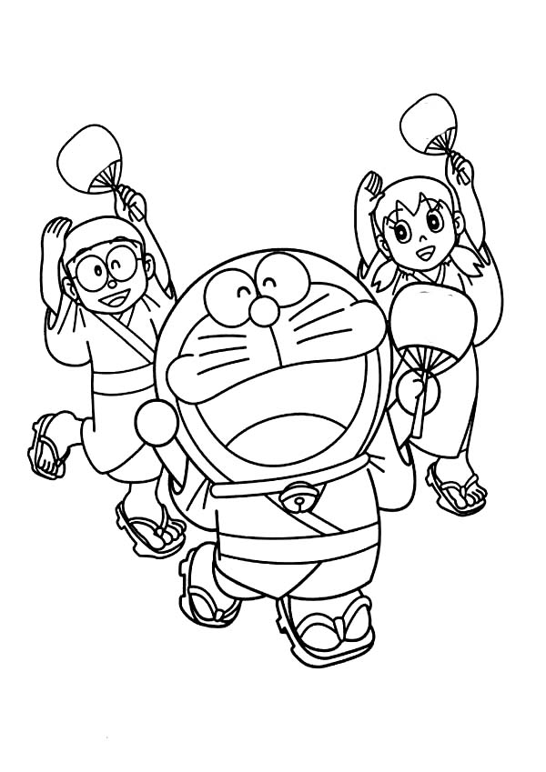 Doraemon, Nobita And Shizuka Dancing Coloring Page - Free Printable Coloring Pages for Kids