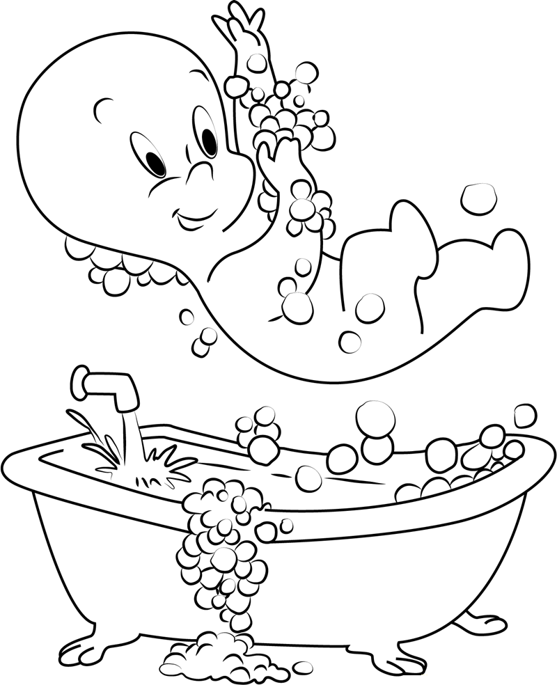 Casper Taking Shower Coloring Page - Free Printable Coloring Pages for Kids