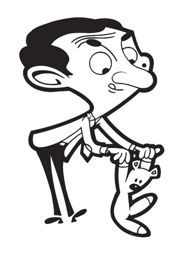 Mr. Bean With Teddy Coloring Page - Free Printable Coloring Pages for Kids
