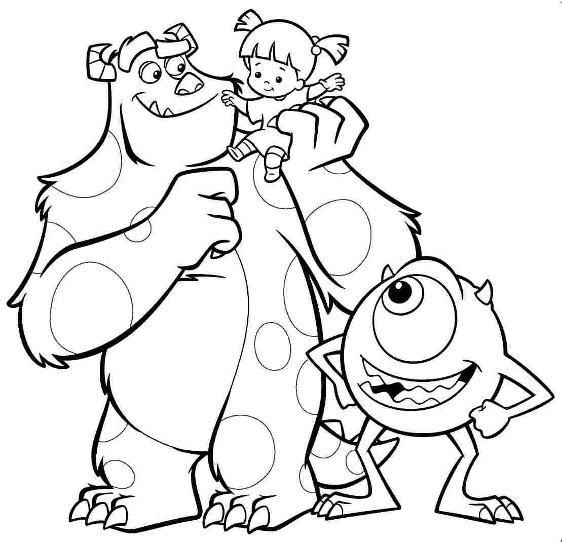 Sulley, Boo And Mike Coloring Page - Free Printable Coloring Pages for Kids