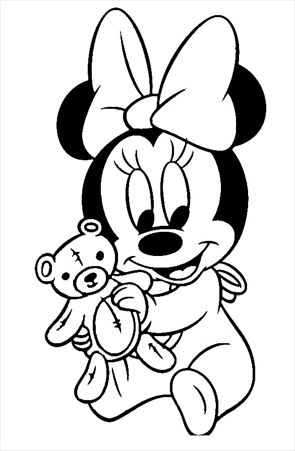 minnie mouse with teddy coloring page  free printable