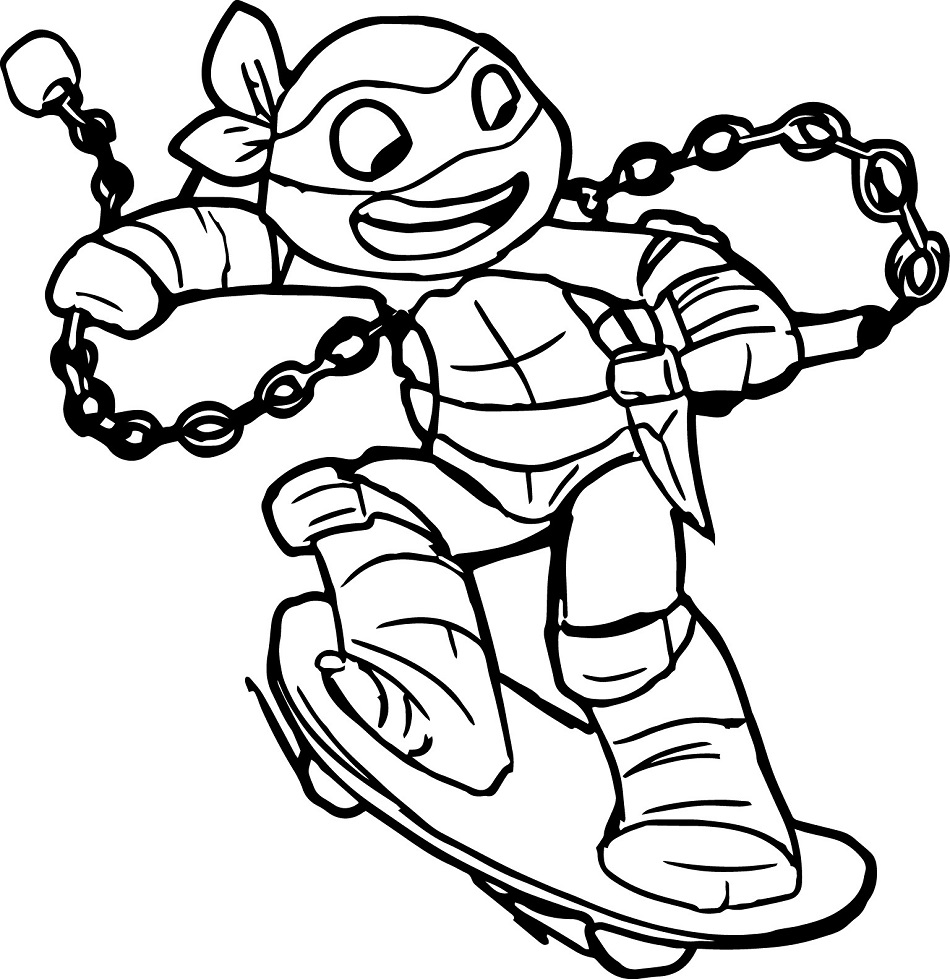 Ninja Turtle Skateboarding Coloring Page - Free Printable Coloring Pages for Kids