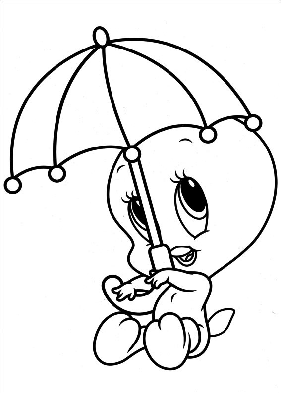 Baby Tweety With Umbrella Coloring Page - Free Printable Coloring Pages