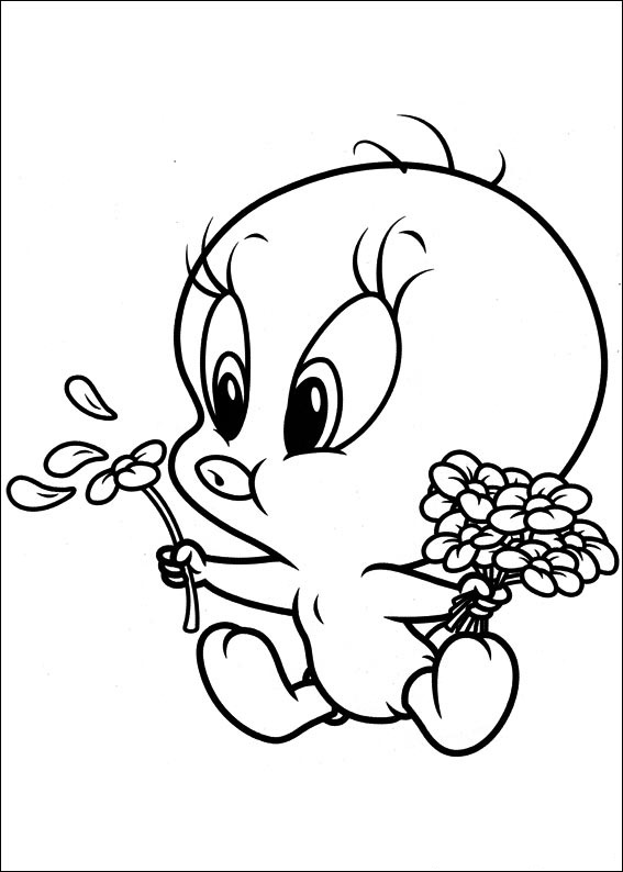 Baby Tweety With Flowers Coloring Page - Free Printable Coloring Pages