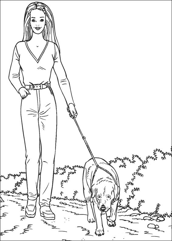 Barbie With Dog Coloring Page - Free Printable Coloring Pages for Kids