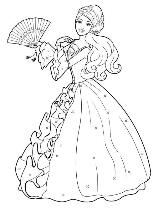 Barbie With A Fan Coloring Page Free Printable Coloring