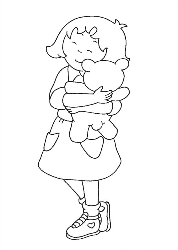 Download Sarah Hugging Teddy Coloring Page - Free Printable Coloring Pages for Kids