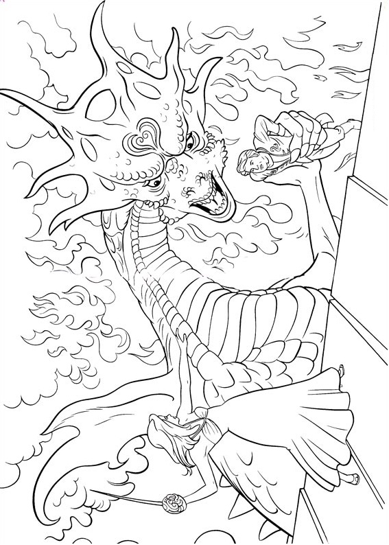 Giselle Fighting With Dragon Coloring Page - Free Printable Coloring