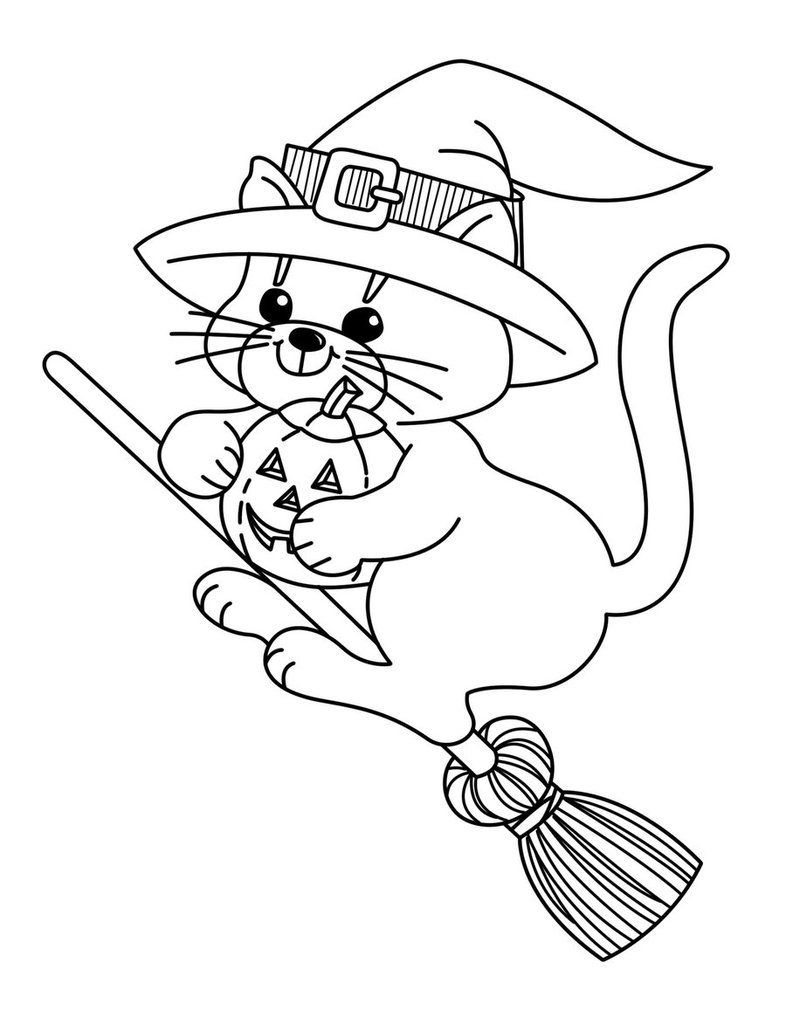 Cute Cat The Flying Witch Coloring Page - Free Printable Coloring Pages