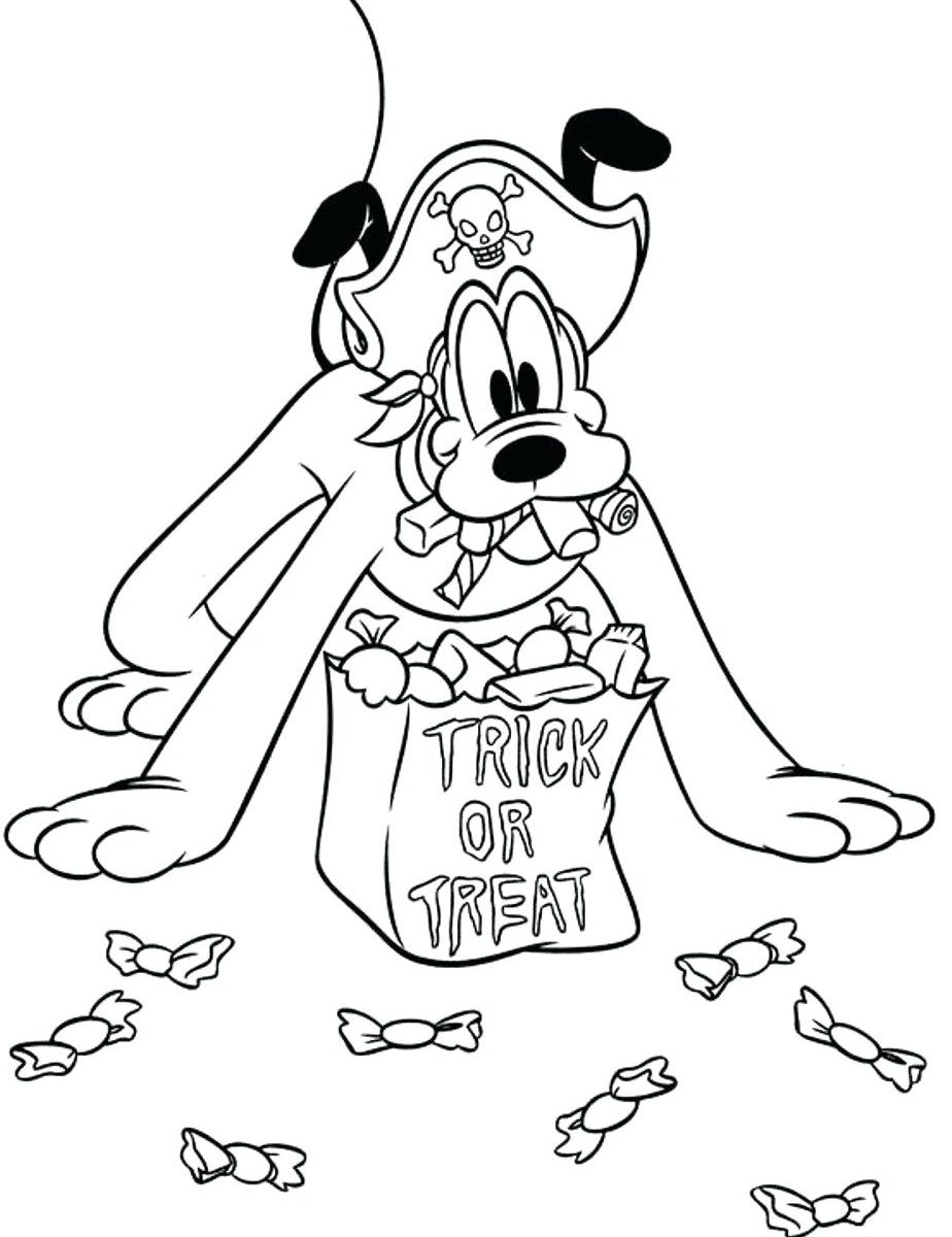 Pluto In Pirate Costume And With Candy Bag Coloring Page - Free