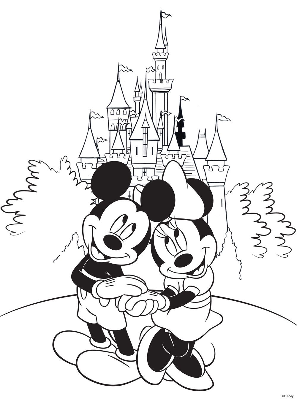 Cute Mickey And Minnie In Front Of The Castle Coloring ...
