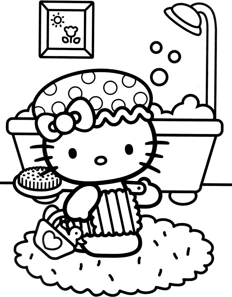 Kitty Taking Shower Coloring Page - Free Printable Coloring Pages for Kids