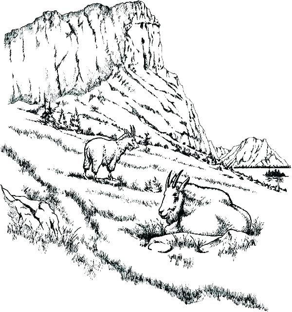 Mountains Landscape Coloring Page - Free Printable Coloring Pages for Kids