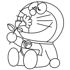 Download Doraemon Smelling Flower Coloring Page - Free Printable Coloring Pages for Kids