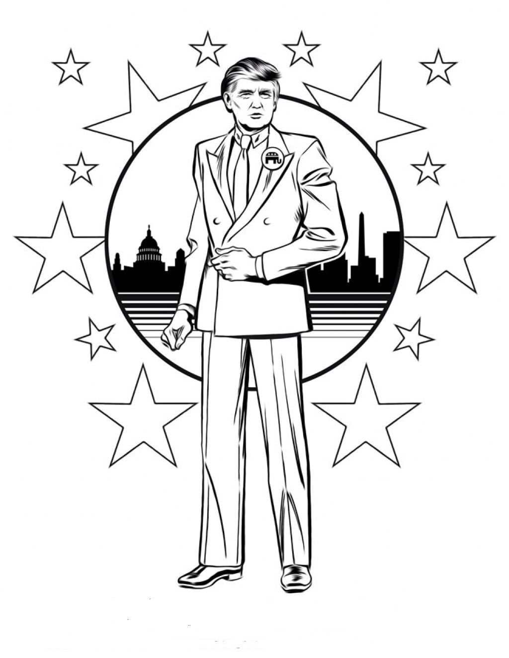 Donald Trump Shining Coloring Page - Free Printable Coloring Pages for Kids